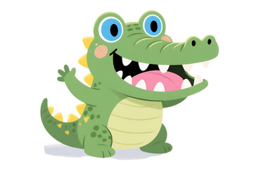 Fototapeta premium Cute cartoon alligator waving hello. Friendly reptile illustration.