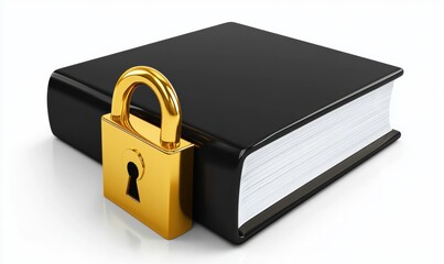 Naklejka premium Secure knowledge book with golden padlock concept of privacy and security