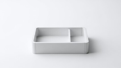 Clean white divided lunch container on a seamless background for healthy eating and meal prep concepts. isolated on white background