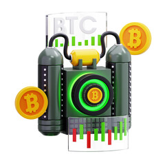 3D Bitcoin Cryptocurrency Trading Machine Illustration