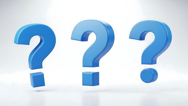 Three blue question mark symbols standing.