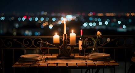Romantic candlelit table setting for two