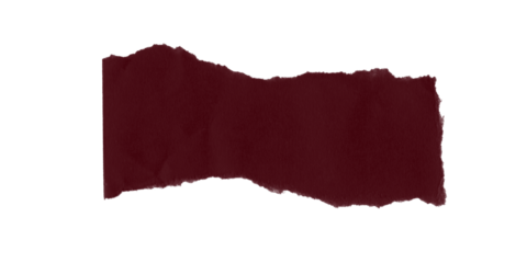 Isolated torn dark red paper piece with rough, textured edges on black