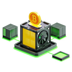 3D Bitcoin Mining Server Illustration
