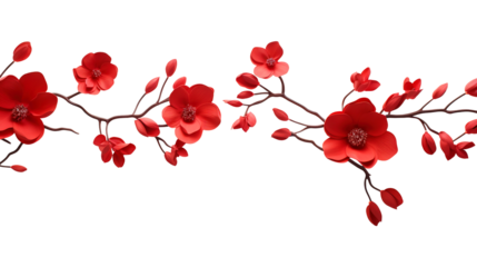 Red cherry blossom branch isolated on transparent background Remove png, Clipping Path, pen tool
