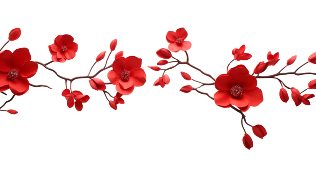 Red cherry blossom branch isolated on transparent background Remove png, Clipping Path, pen tool - Powered by Adobe
