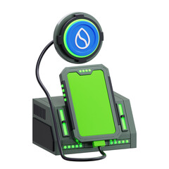 3D Cryptocurrency Coin Charging on Mobile Phone Illustration