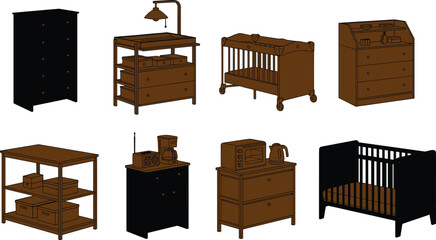Nursery furniture set, baby room essentials, crib designs, changing table, dresser collection, storage units, interior layout, childcare furniture, cozy setup
