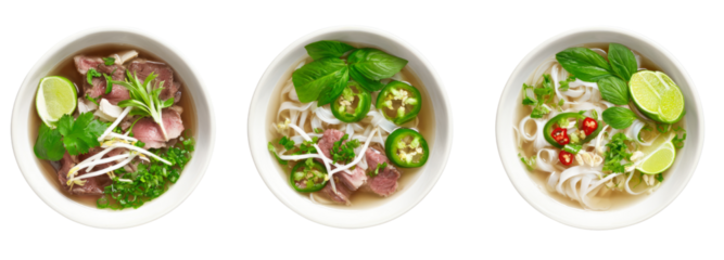 Delicious vietnamese pho bowls with transparent background gourmet style
