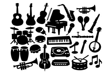 Musical instrument silhouettes: diverse collection of instrument shadows.
