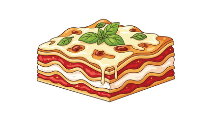 Deliciously layered cartoon lasagna with melting cheese and fresh basil garnish