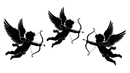 Black Cupid Angel Silhouettes with Bow and Arrow