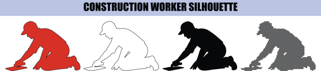 Fototapeta premium Masonry Worker Silhouette Using Trowel for Plastering and Cement Finishing