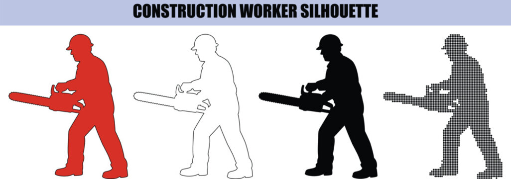 Logger or Construction Worker Silhouette Using Professional Gas Chainsaw