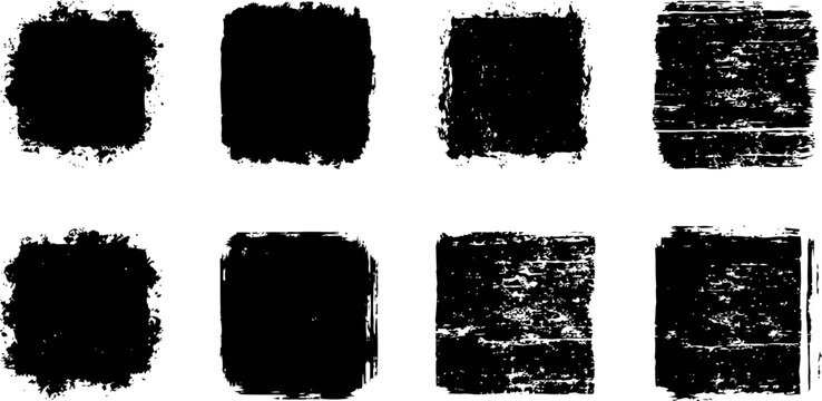 Grunge square textures set distressed rough edges ink shapes vintage scratched abstract graphic design elements