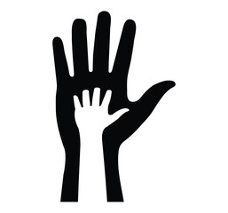 Obraz premium Vector illustration of a black silhouette showing people with hands in a circle and hands in the air to sign a gesture of love care and help using fingers and palms as a business symbol