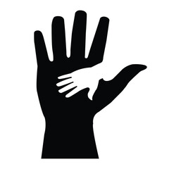 Black silhouette of caring hands with open palms and fingers symbolizing help, love, and protection