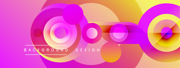 Obraz premium Abstract vibrant circles overlap, creating dynamic colorful background. Pink, orange, yellow hues dominate design. Modern aesthetic.
