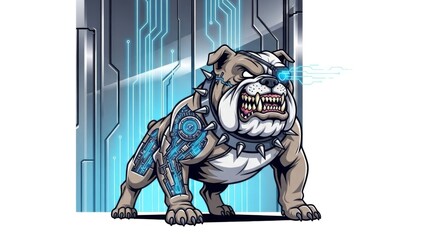 Cyberpunk Bulldog with Robotic Arm and Eye