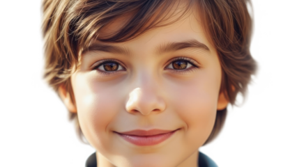 A young boy with a bright smile on transparent background