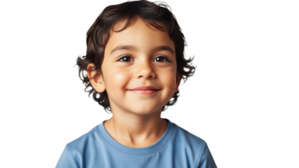 A young boy with a bright smile on transparent background