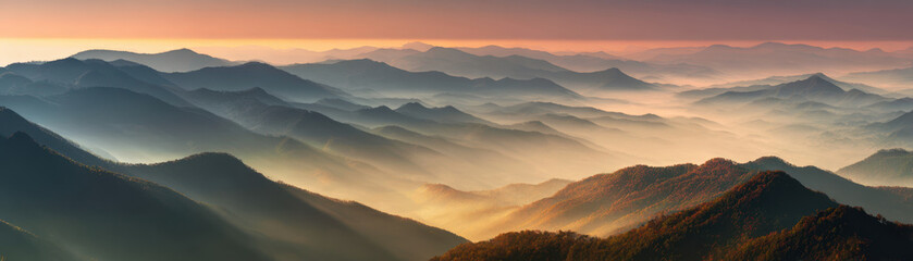 Breathtaking sunrise over serene mountain range nature landscape tranquil environment aerial view