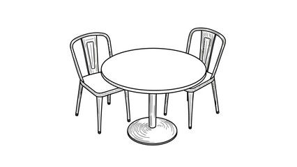 Fototapeta premium Hand Drawn Round Dining Table and Chairs Sketch