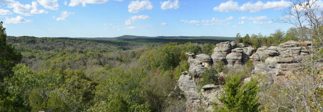 Panorama view of Camel Rock Garden of the gods Recreational Area in Illinois