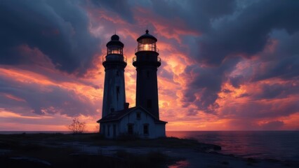 Lighthouses at sunset