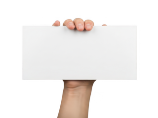 Hand holding blank sign isolated on transparent background