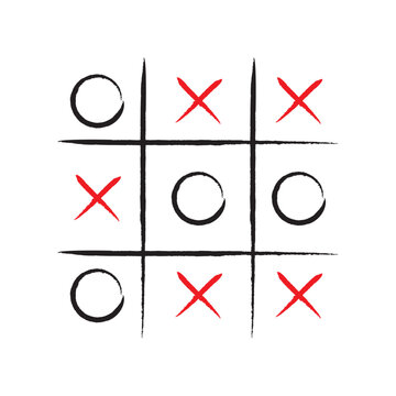 Game icon. Tic tac toe game with cross and circle. Tic tac toe on white background Vector illustration. 