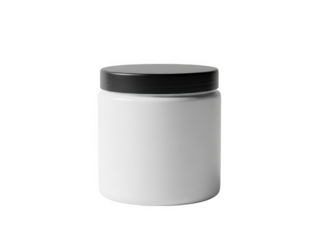 White ceramic jar with black lid isolated on transparent background