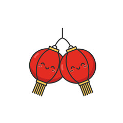 Festive Lanterns: Two cheerful lanterns with expressive faces hang, their red glow and smiling faces adding a touch of joy and celebration.