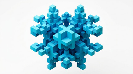 Blue Geometric Snowflake-like Structure Made of Cubes Keywords: blue, geometric, snowflake, crystal, structure, symmetrical, symmetrical object, abstract, pattern