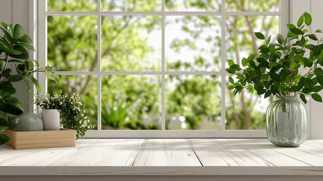 Bright Window View with Indoor Plants