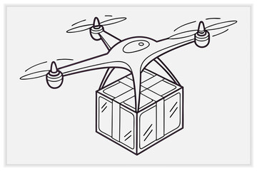 Drone Vector Illustration Set UAV, Aerial Technology, Quadcopter, Remote Control Drone