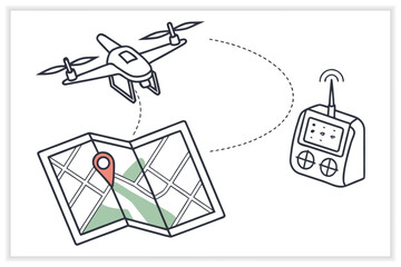Drone Vector Illustration Set UAV, Aerial Technology, Quadcopter, Remote Control Drone