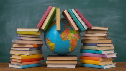  Stacks of colorful books forming a globe, symbolizing worldwide education (International Day of Education) - Powered by Adobe