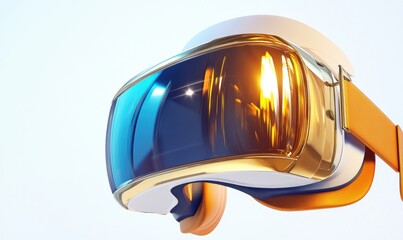 Virtual reality headset close up with golden accents on white background