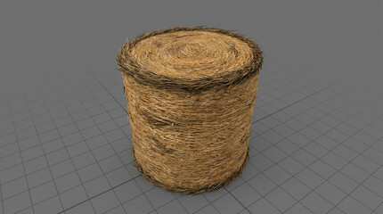 Rolled Hay Bale with Twine Binding on a Gray Tiled Floor straw agriculture