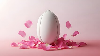 A white epilator surrounded by pink rose petals on a pink background