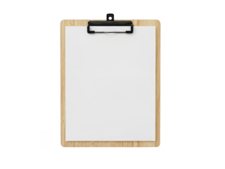 Blank wooden clipboard with paper isolated on transparent background