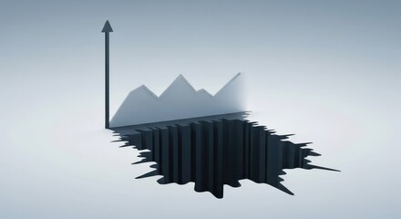 Abstract 3D Graph with Arrow Rising Above a Dark Pool of Depth