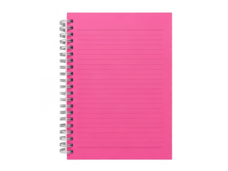 Pink spiral notebook with lined pages isolated on transparent background
