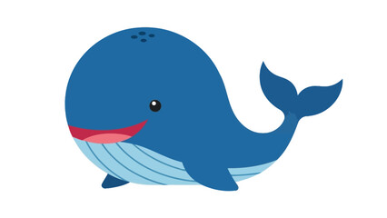 Obraz premium Happy Blue Whale Swimming Simple Vector Marine Animal Character Design