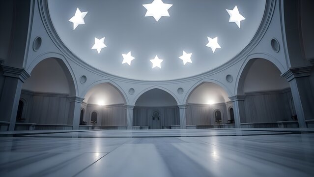 Empty interior of traditional Palestinian hammam in Nablus at ethereal lighting