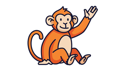 Obraz premium Cute Orange Monkey Sitting and Waving Hand Cartoon Vector Illustration