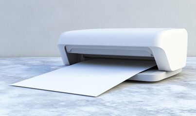 White inkjet printer on marble surface for office or home use