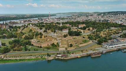 Kalemegdan fort in Belgrade Serbia and Save river