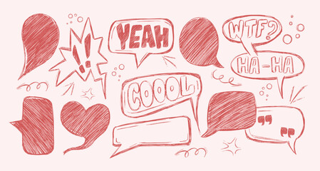 set of textured red speech bubbles and textboxes